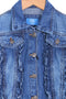 Girl Denim Frill Jacket With Front Pocket HK003 - M/Blue