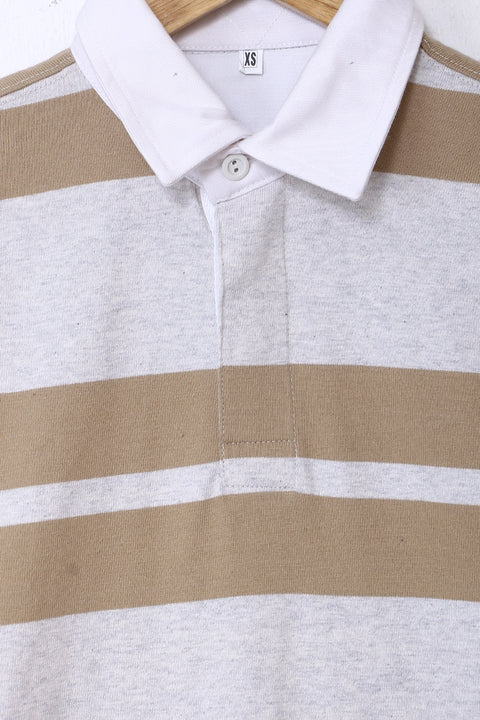 Men Branded Stripes Polo F/S - Grey And Beige