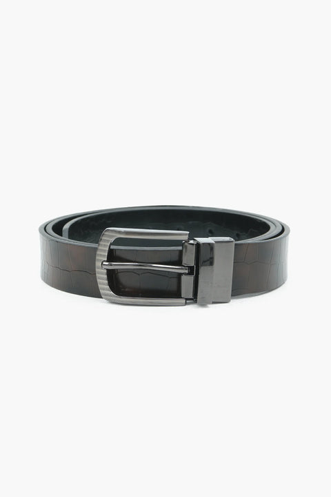 2-in-1 Leather Belt Crocodile Textured