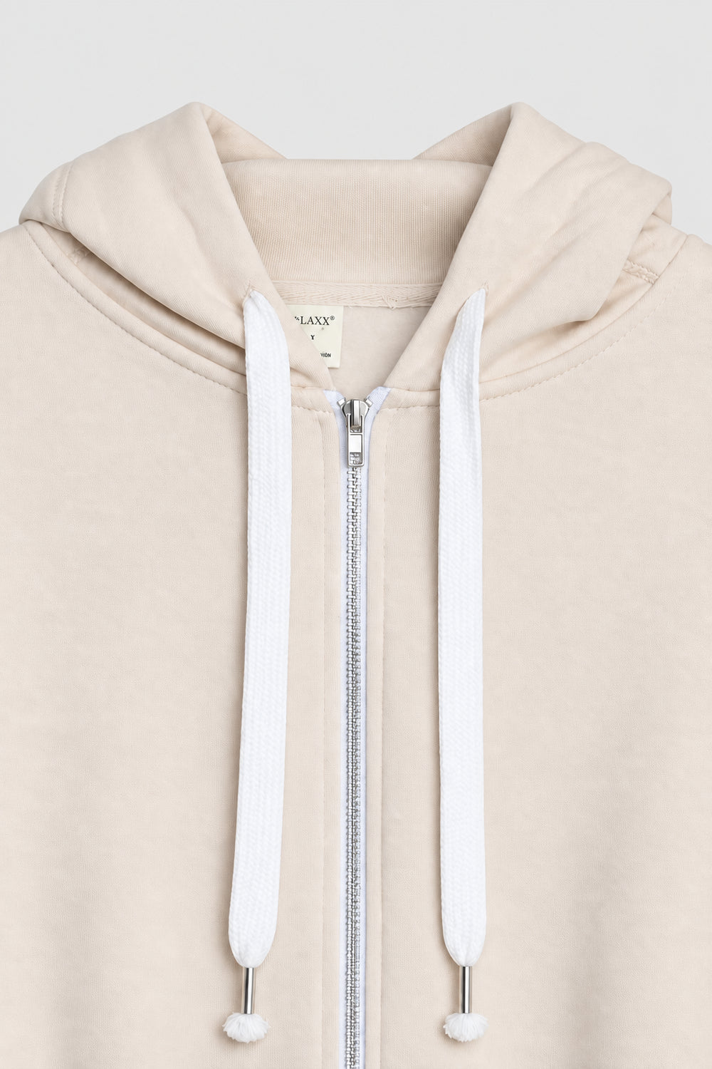 Women Branded Fleece Croppped Zipper Hoodie - Cream