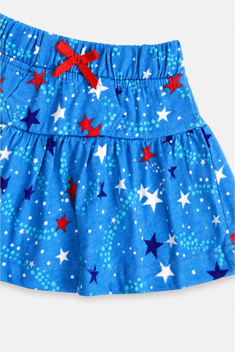 Girls Graphic Cotton Mini Skirt - Blue