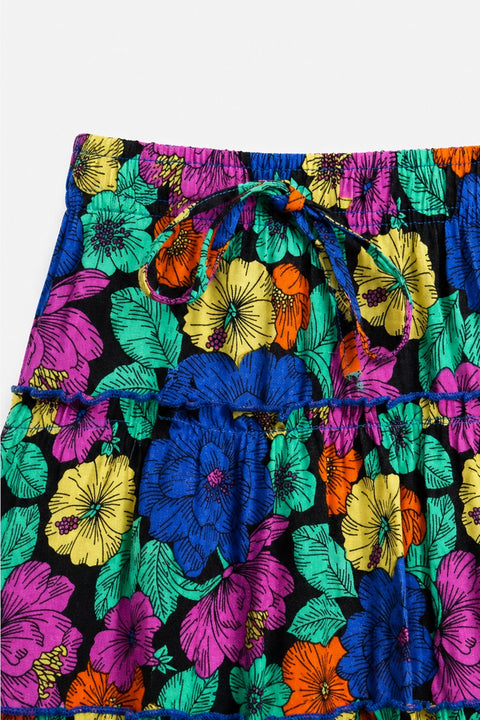 Girls Printed Long Skirt - Blue Floral