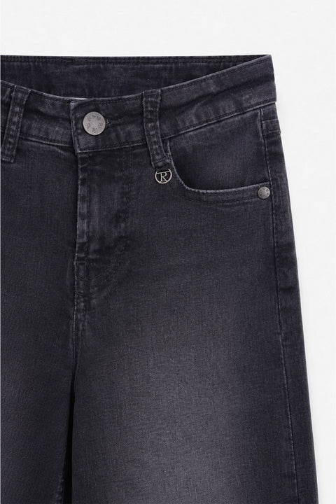 Girls Branded Wide Leg Denim pant - D/Grey