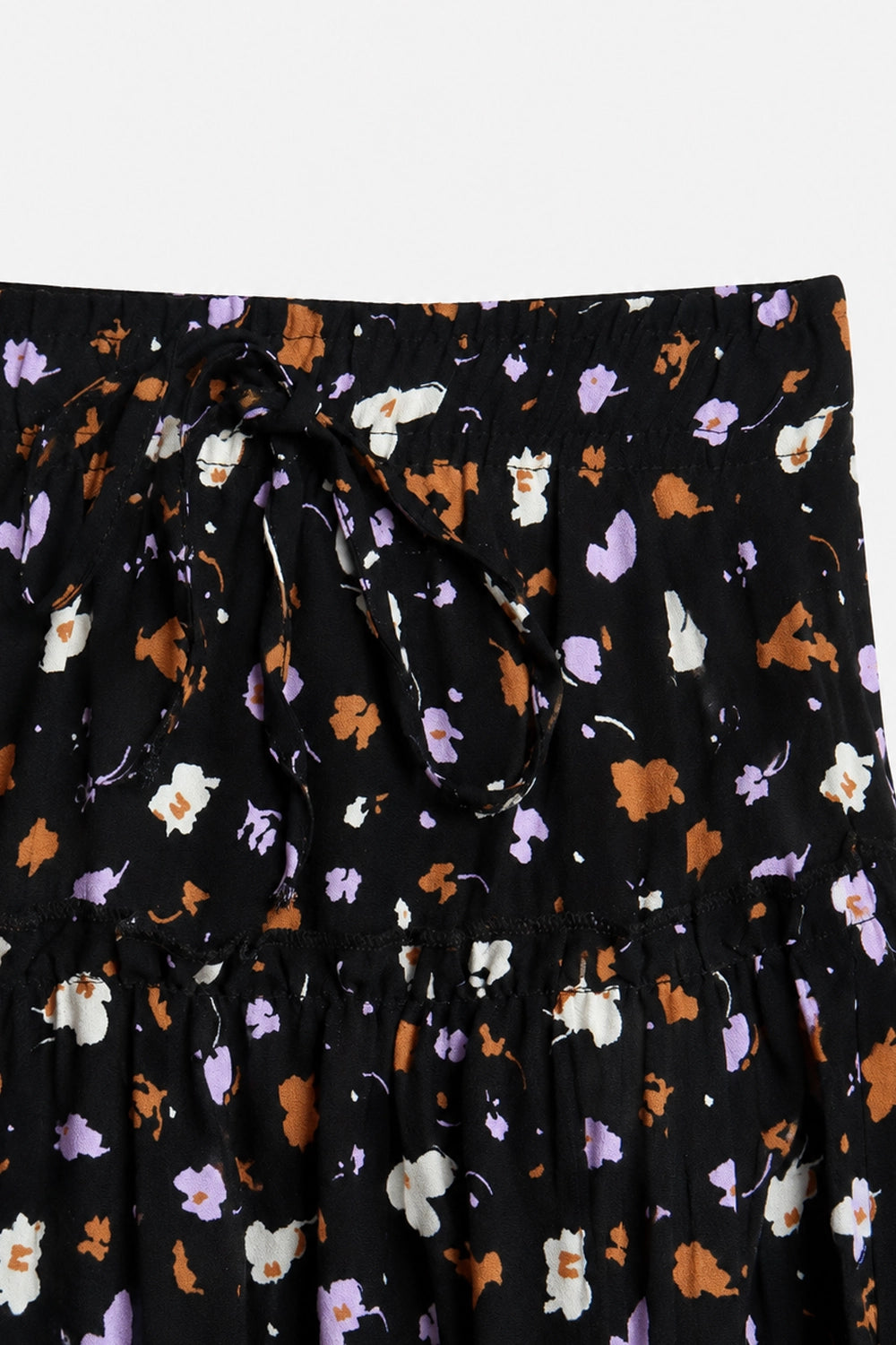 Girls Printed Long Skirt - Black Floral