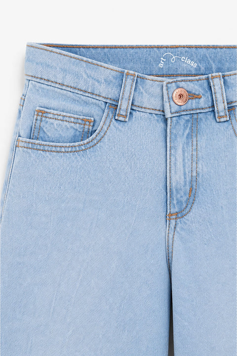 Girls Branded Wide Leg Denim pant - Sky Blue