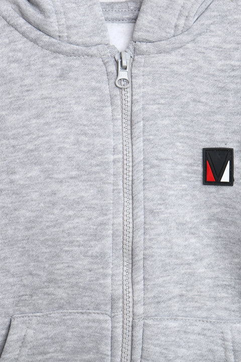 Boys Branded Zipper Hoodie - Grey