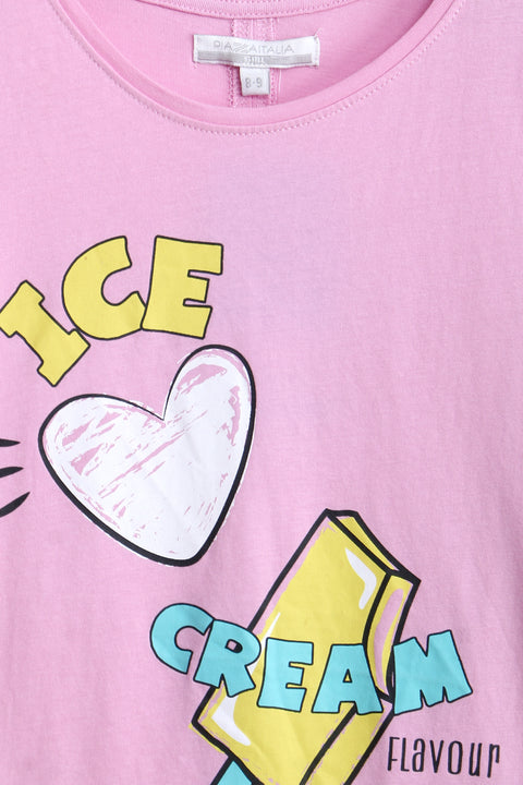 Girls Branded Graphic T-Shirt - Pink