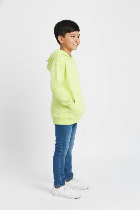 Boys Branded Pullover Hoodie - Neon Green