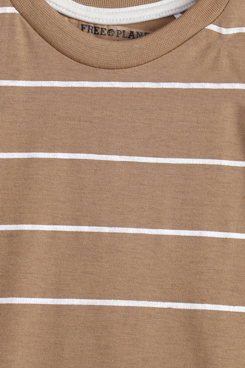 Boys Branded Lining T-Shirt - Brown and White