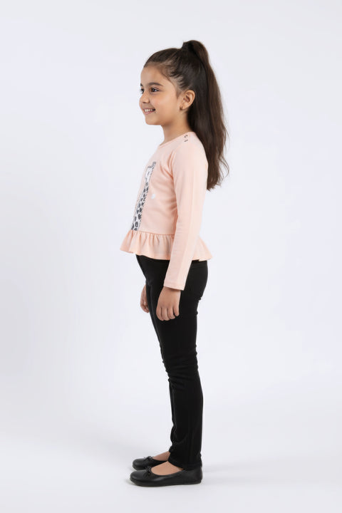Girls Branded Embellish Graphic Tee F/S - Peach