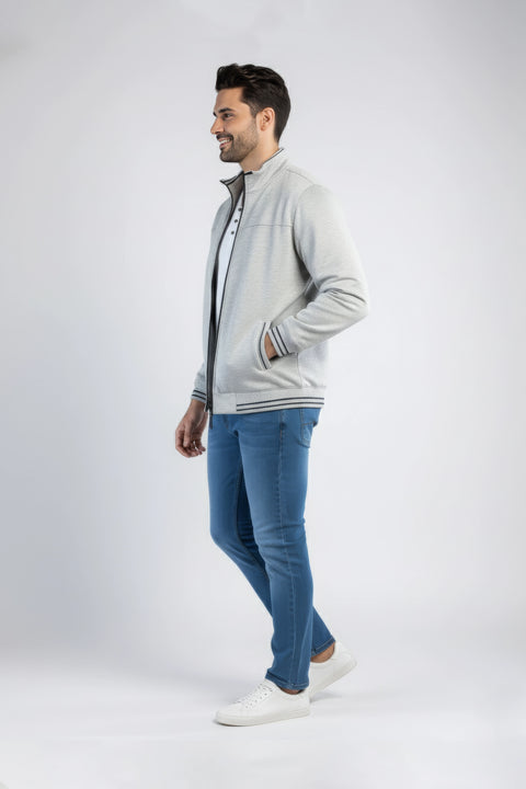 Men Quilt Tipping Zipper Mockneck MMQT06 - Heather Gray