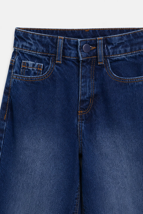 Girls Branded Wide Leg Denim pant - D/Blue