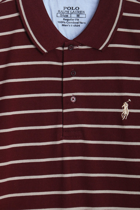 Men Pique Stripes Polo - Maroon