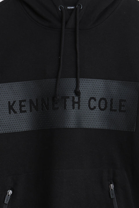 Men Branded Printed Fleece Hoodie - Black