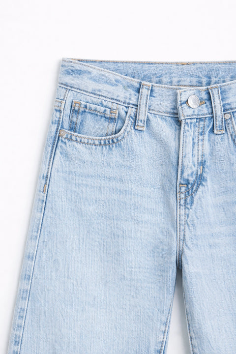 Girls Branded Wide Leg Denim pant - Ice Blue
