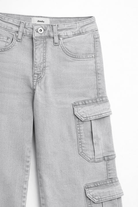 Girls Branded Denim Loose Fit Pant - L/Grey