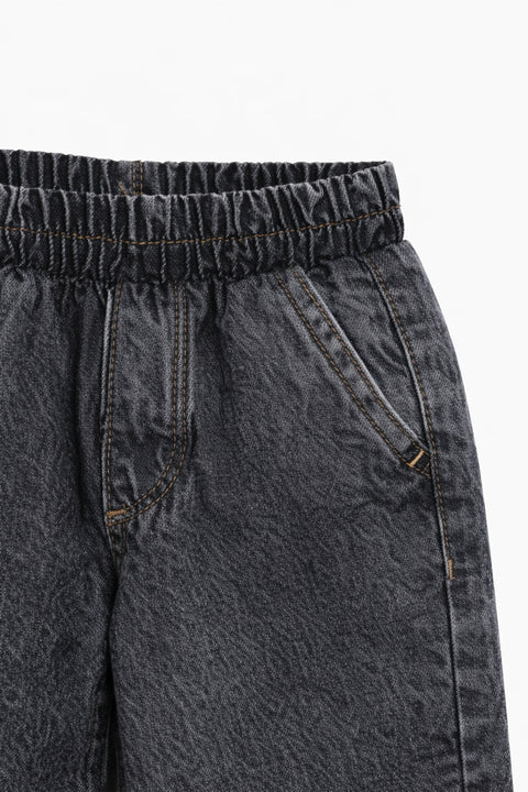 Girls Branded Straight Fit Denim Pant - Charcoal