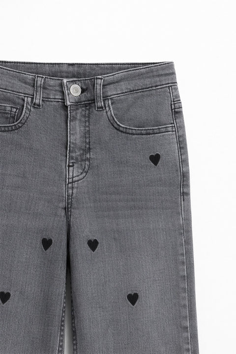 Girls Branded Denim pant - Grey