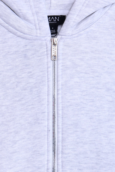 Men Branded Zipper Hoodie - Grey