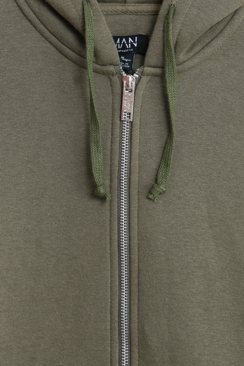 Men Branded Zipper Hoodie - Green