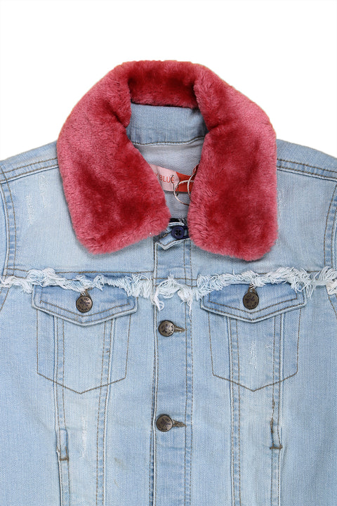 Girl Branded Denim Jacket - Sky Blue