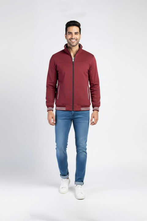 Men Quilt Tipping Zipper Mocknek MMQT06 - Burgundy