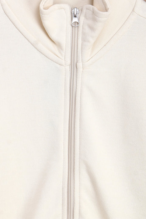 Women Branded Mock Neck Zipper - White Cream