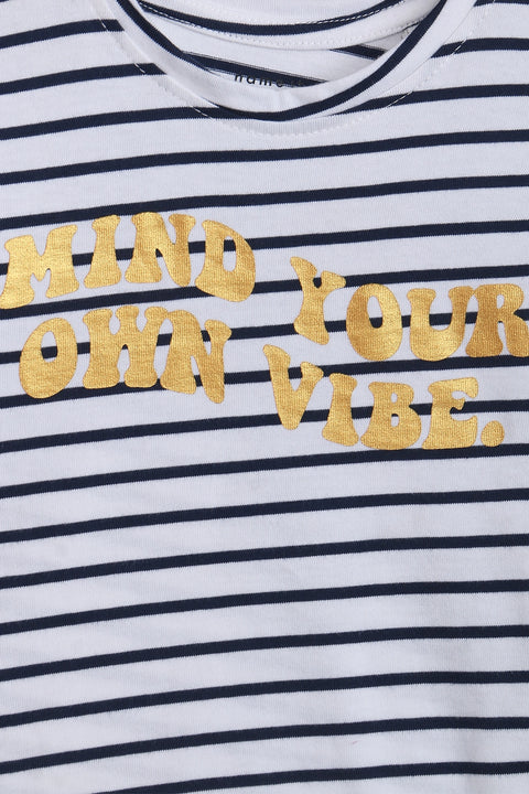 Girls Branded Stripes T-Shirt - Black and white