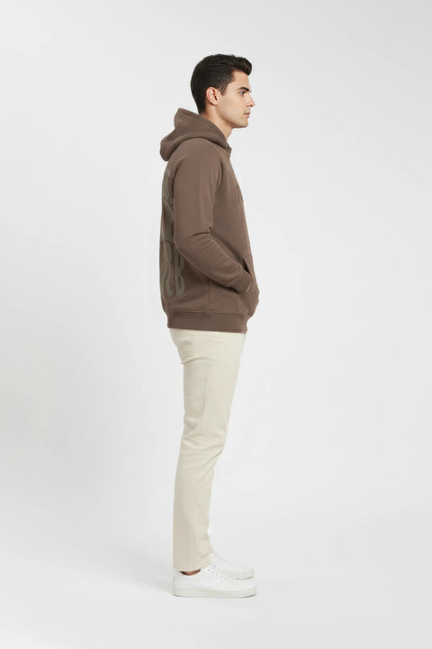 Men Branded Pullover Hoodie - L/Brown