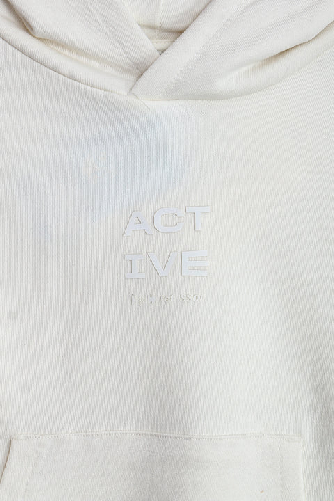 Boys Branded Pullover Hoodie - Off White
