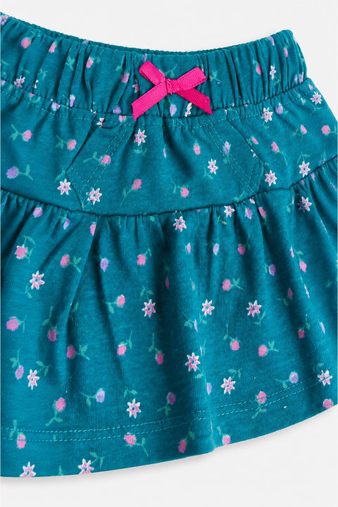 Girls Graphic Cotton Mini Skirt - Green