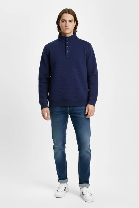 Men Branded Quilt Mock Neck - Blue