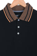 Men Jacquard Collar Tip Polo MP04 - Black