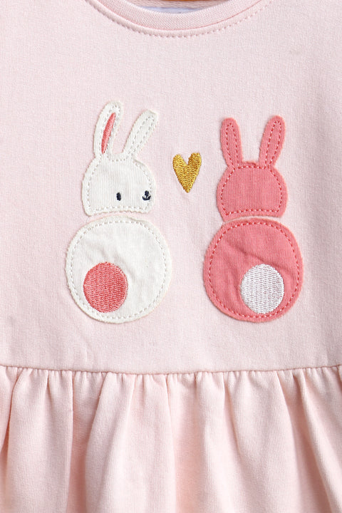 Girl Branded Graphic Frock - Peach