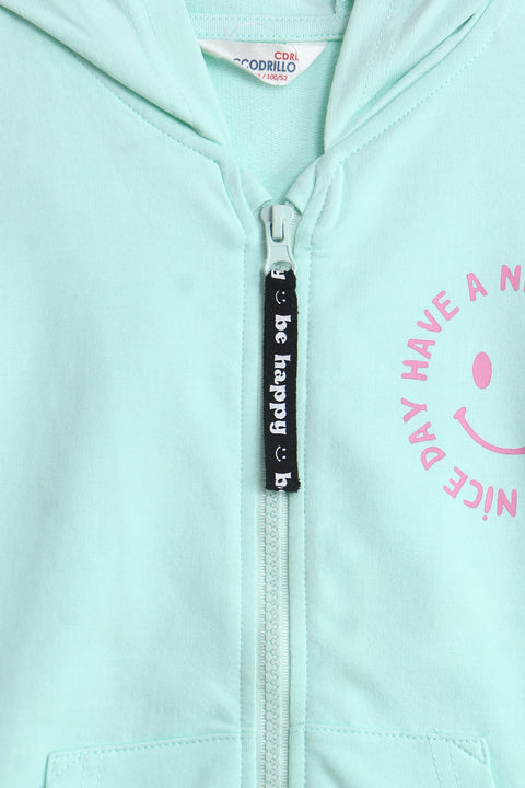 Girls Branded Hoodie Zipper - Mint