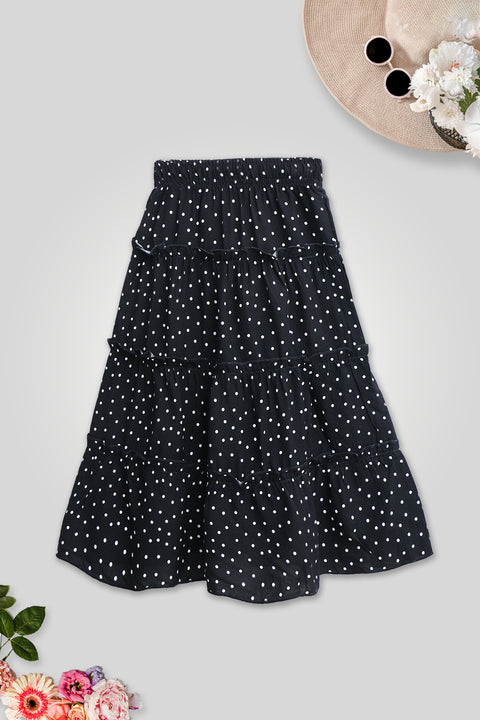 Girls Polka Dots Long Skirt - Black