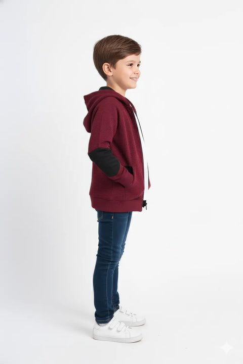Boys Branded Zipper Hoodie - Maroon