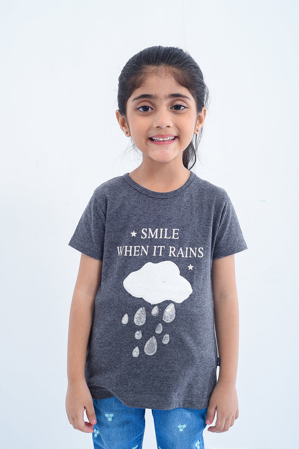 Girls Embellish Graphic T-Shirt - Charcoal