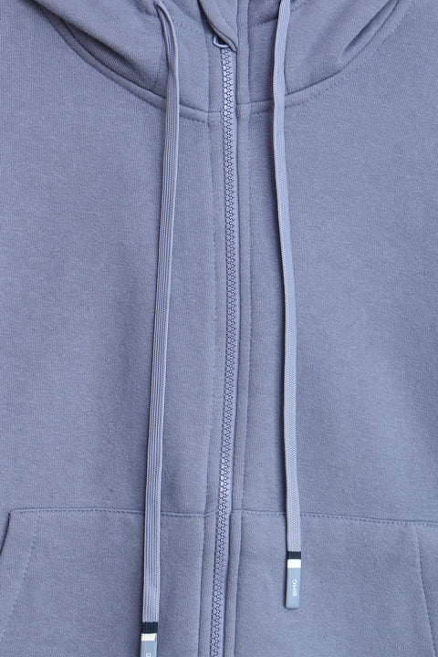 Men Branded Zipper Hoodie - Steel Blue