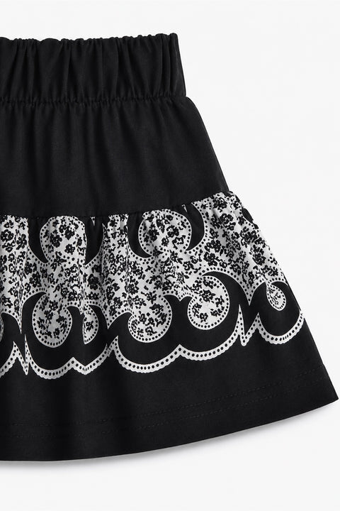Girls Graphic Linen Mini Skirt - Black