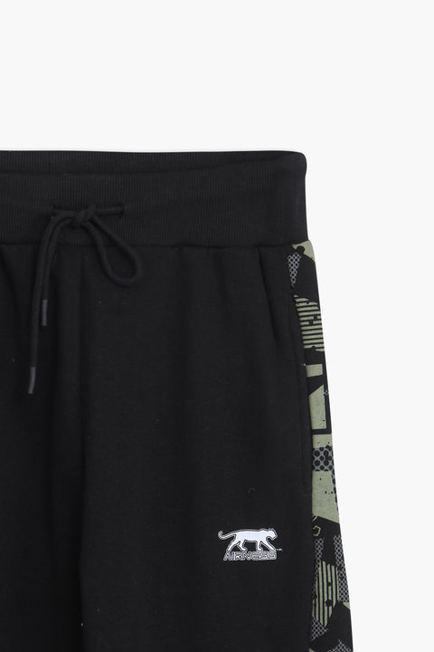 Men Branded Fleece Trouser - Black