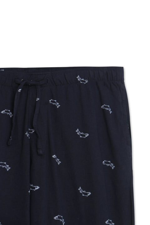 Men Branded Printed Trouser - Navy