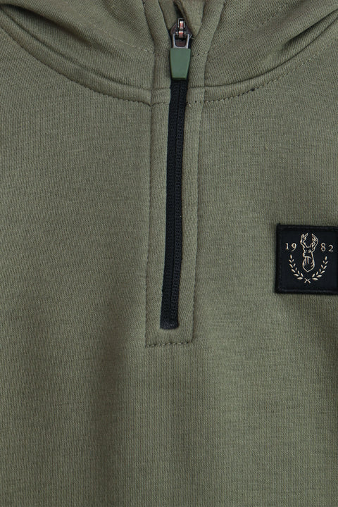 Boys Branded Pullover Hoodie - Olive