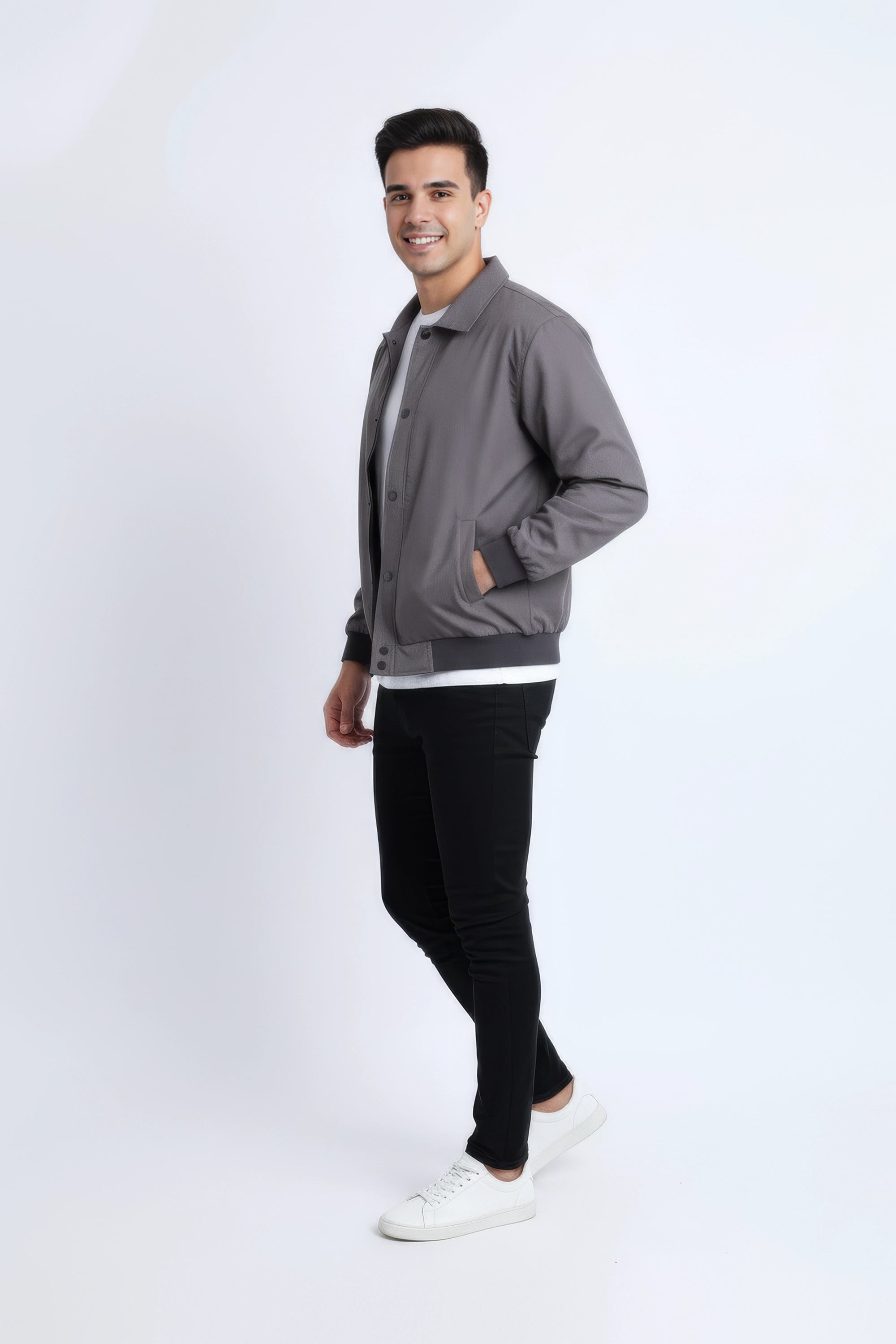 Men Twill Jacket Over Placket MJ-2201 - Charcoal