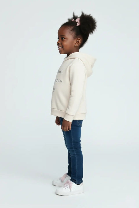Girls Branded Pullover Hoodie - Cream