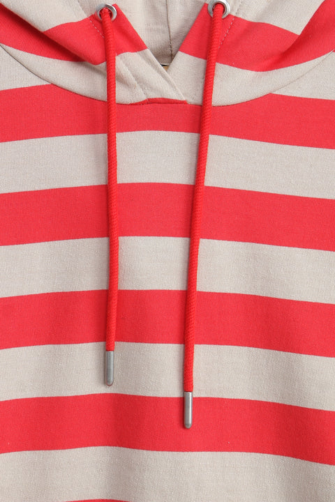 Women Branded Stripes Hoodie - Red