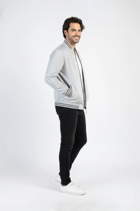 Men Pique Zipper Jacket MJT02 - Heather Gray