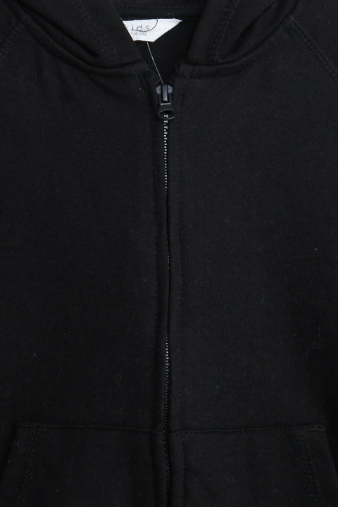 Boys Branded Zipper Hoodie - Black