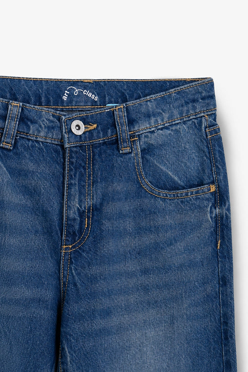 Girls Branded Wide Leg Denim pant - M/Blue