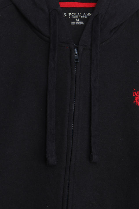 Men Branded Zipper Hoodie - Black